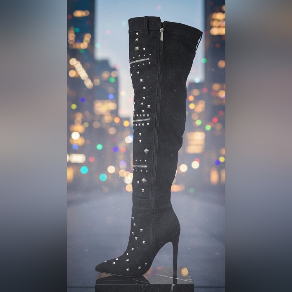 Cape Robbin 'Rocker' Thigh High Boot With Silver Embellishments - Picture 2 of 8